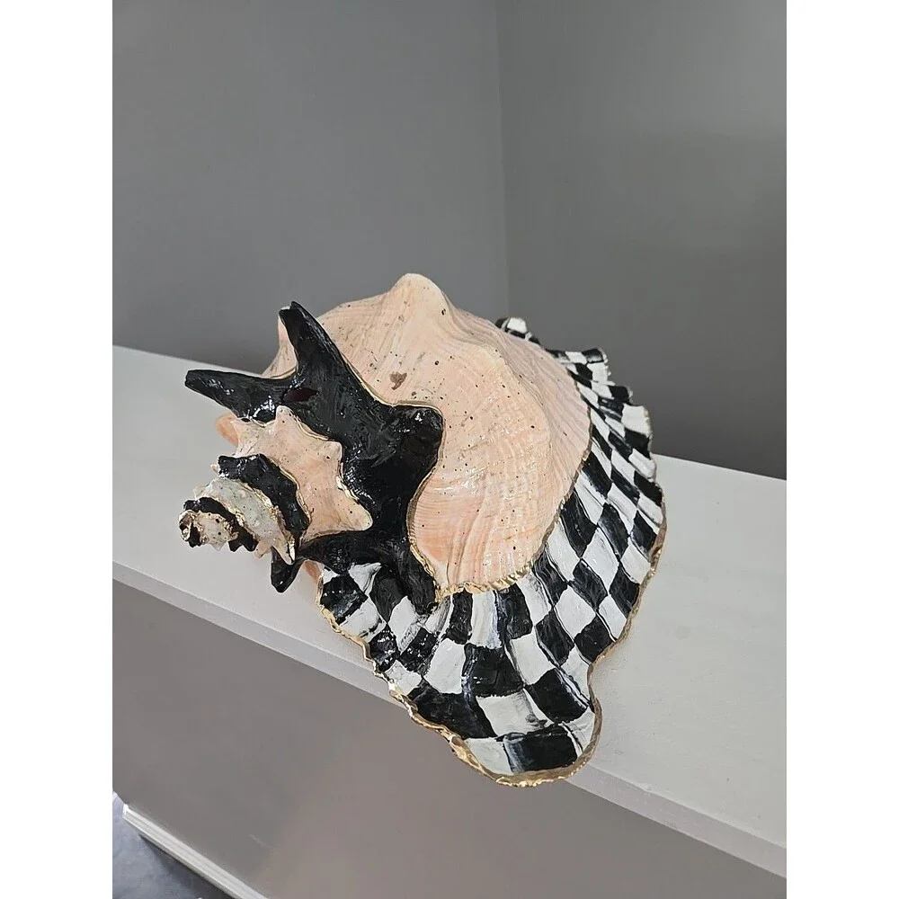 My Own Checkerboard Whimsical Large Vintage Conch Sea Shell Check